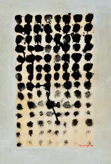 Painting titled "Calligraphic Spots…" by Alexander Stovbur, Original Artwork, Ink Mounted on Cardboard
