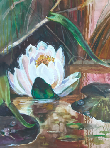 Peinture intitulée "Serene Water Lily R…" par Mariya Zhakupova, Œuvre d'art originale, Huile