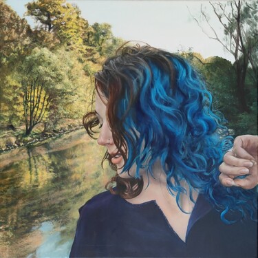 "Blue Hair" başlıklı Tablo Weronika Ambrożkiewicz-Mosler tarafından, Orijinal sanat, Petrol Ahşap Sedye çerçevesi üzerine mo…