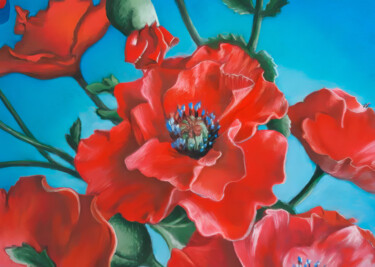 Peinture intitulée "Blooming Red Flower…" par Mariya Zhakupova, Œuvre d'art originale, Acrylique