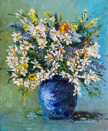 Pintura intitulada "Bouquet de margueri…" por Serge Quentin, Obras de arte originais, Acrílico Montado em Armação em madeira