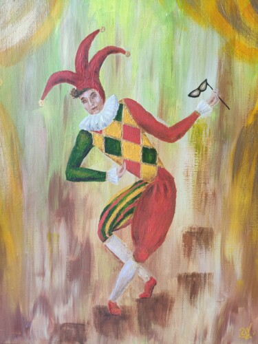 Ζωγραφική με τίτλο "Arlecchino Harlequin" από Stasy Vo, Αυθεντικά έργα τέχνης, Ακρυλικό Τοποθετήθηκε στο Ξύλινο φορείο σκελε…
