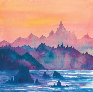 Painting titled "Cannon Beach Oregon…" by Space Oleandr, Original Artwork, Watercolor