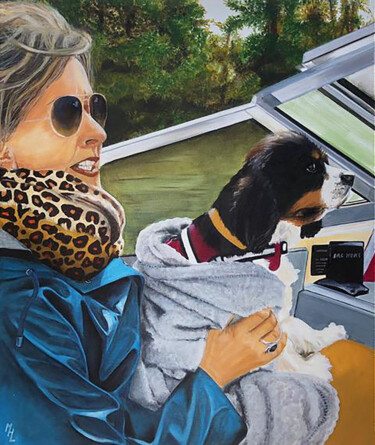 Peinture intitulée "Bateau sur l'eau" par Mariehelene.L, Œuvre d'art originale, Huile Monté sur Châssis en bois