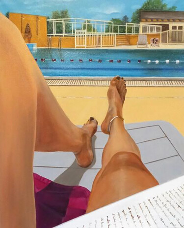Pintura intitulada "J'ai piscine" por Mariehelene.L, Obras de arte originais, Óleo Montado em Armação em madeira