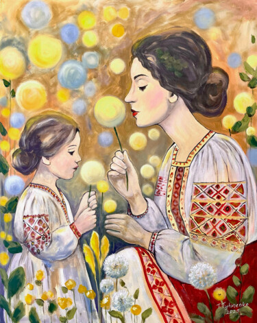 Painting titled "Mother and Daughter…" by Tetiana Tytarenko, Original Artwork, Acrylic Mounted on Wood Stretcher frame