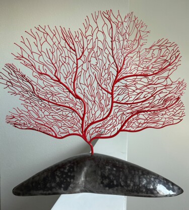 Sculpture intitulée "Red Coral" par Brice Rivière, Œuvre d'art originale, Fil de fer