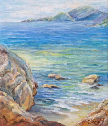 "Seascape in azure t…" başlıklı Tablo Anastasia Chernysh tarafından, Orijinal sanat, Petrol Ahşap Sedye çerçevesi üzerine mo…