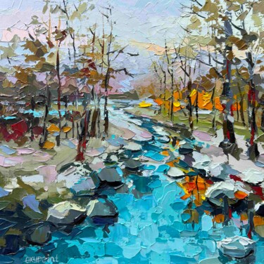 Ζωγραφική με τίτλο ""Turquoise River"" από Oxypoint, Αυθεντικά έργα τέχνης, Λάδι Τοποθετήθηκε στο Χαρτόνι