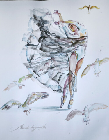 Картина под названием "Danza e Vento - Ori…" - Annet Loginova, Подлинное произведение искусства, Акварель