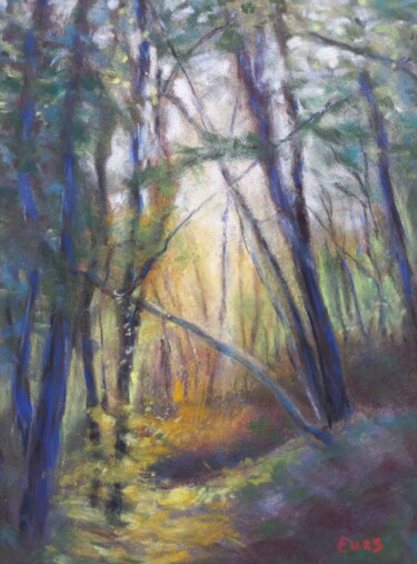 Painting titled "Le Bois de Vivier-l…" by Elena Ulrich, Original Artwork, Pastel Mounted on Cardboard