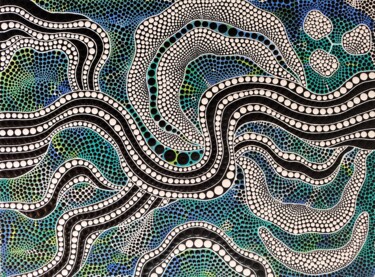 Painting titled "River Roots" by Oxana Lazari, Original Artwork, Acrylic Mounted on Wood Stretcher frame