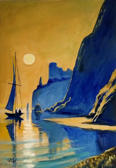 Painting titled "Golden sunset and s…" by Larisa Sidorova (Alsi), Original Artwork, Oil