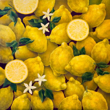 Painting titled "Vibrant Lemons with…" by Mariya Zhakupova, Original Artwork, Oil