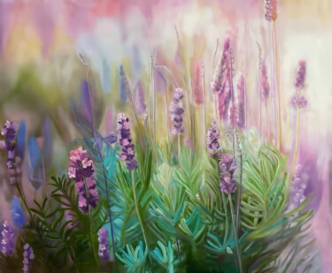 Painting titled "Tranquil Lavender G…" by Mariya Zhakupova, Original Artwork, Oil