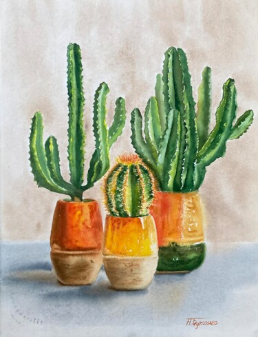 Peinture intitulée "Three prickly frien…" par Natalia Butenko, Œuvre d'art originale, Aquarelle