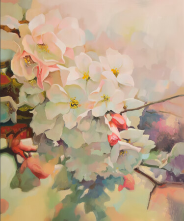 Peinture intitulée "Serene Floral Blooms" par Mariya Zhakupova, Œuvre d'art originale, Acrylique