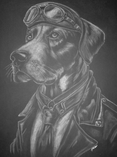Drawing titled "DOG PILOTE" by Clement Tuil (SYLVIAN), Original Artwork, Charcoal