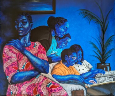 Pintura intitulada "Une enfance en lamb…" por Valentin Cyrille Evegue, Obras de arte originais, Acrílico Montado em Armação…