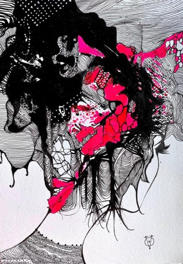 Painting titled "NEW HAIRSTYLE" by Olga Vakhonina, Original Artwork, Ink