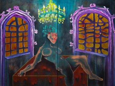 Painting titled "Habana Blue" by Ernesto Alba, Original Artwork, Oil