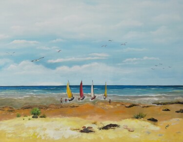 Malerei mit dem Titel "Petits voiliers sur…" von Jacqueline Clermont (Jbc35), Original-Kunstwerk, Acryl Auf Keilrahmen aus H…