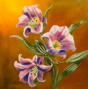 Painting titled "three elegant lilie…" by Mariya Zhakupova, Original Artwork, Acrylic
