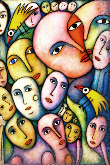 "Foule avec 2 oiseaux" başlıklı Dijital Sanat Pacôme Coquet tarafından, Orijinal sanat, AI tarafından oluşturulan görüntü Al…