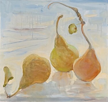 Painting titled "Big Pears" by Olena Mishyna, Original Artwork, Oil Mounted on Wood Stretcher frame