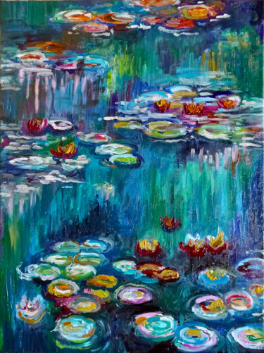 Malarstwo zatytułowany „Hommage an Monets S…” autorstwa Anja Semling, Oryginalna praca, Olej Zamontowany na Drewniana rama n…