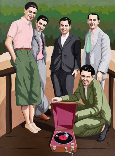 Painting titled "Promenade en musique" by Anna D., Original Artwork, Acrylic Mounted on Cardboard