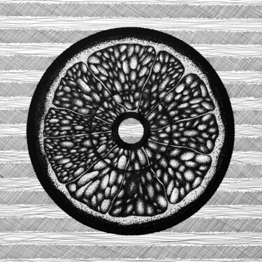 Painting titled "Citrus Fruit Orange…" by Artem Smirnov, Original Artwork, Ink Mounted on Wood Panel