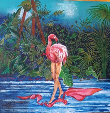 Schilderij getiteld "Dancing Flamingo" door Saba Raiss Ghassemi, Origineel Kunstwerk, Acryl