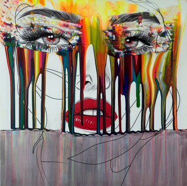 Painting titled "LIBRE" by Nathalie Dantec, Original Artwork, Acrylic Mounted on Wood Stretcher frame