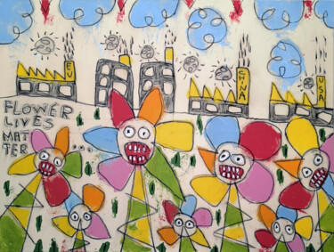 Painting titled "Flower lives matter" by François Nasica, Original Artwork, Acrylic Mounted on Wood Stretcher frame