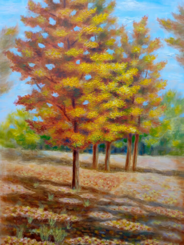 Malarstwo zatytułowany „autumn grove of tra…” autorstwa Mariya Zhakupova, Oryginalna praca, Akryl