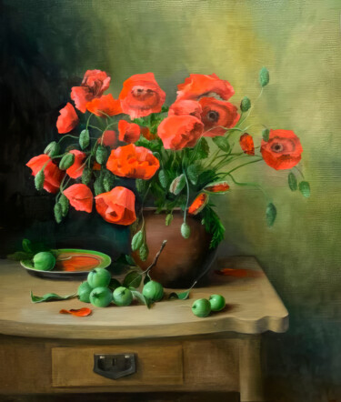 Peinture intitulée "Poppies" par Mariya Zhakupova, Œuvre d'art originale, Acrylique