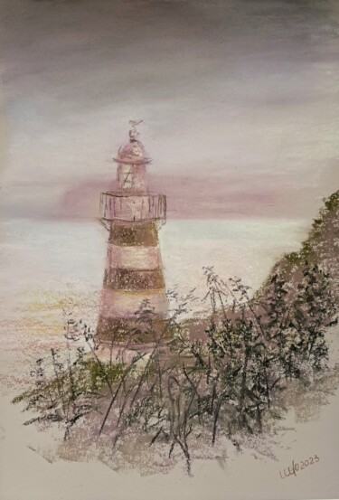 Old lighthouse in fog. Kamchatka. Pastel