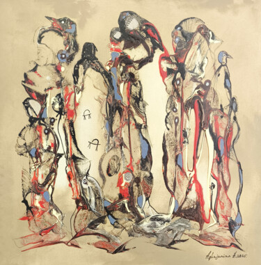 Painting titled "Ethereal Figures" by Harutyun Aghajanyan, Original Artwork, Oil Mounted on Wood Stretcher frame