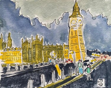 Картина под названием "big ben" - Frob, Подлинное произведение искусства, Акварель