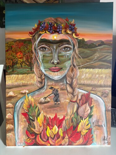 Peinture intitulée "The Queen of Autumn" par Gabriela Rotariu, Œuvre d'art originale, Acrylique Monté sur Châssis en bois