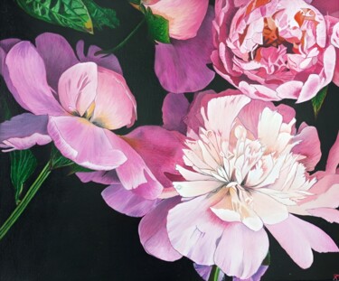 Pintura intitulada "Peony Symphony — Hy…" por Nata Tiunova, Obras de arte originais, Acrílico Montado em Cartão