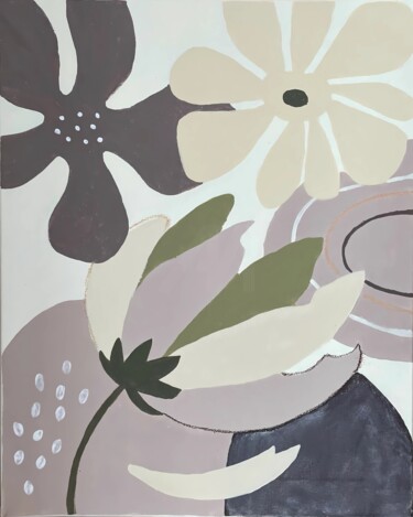 Painting titled "Abstract beige brow…" by Yulia Nova, Original Artwork, Acrylic Mounted on Wood Stretcher frame