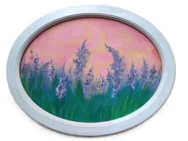 Painting titled "Mauve Flowers Botan…" by Stasy Vo, Original Artwork, Acrylic Mounted on Cardboard