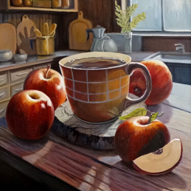 Painting titled "Cozy Kitchen" by Mariya Zhakupova, Original Artwork, Acrylic