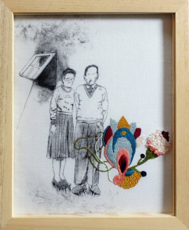 Arte tessile intitolato "Mayette" da Laura Gourmel, Opera d'arte originale, Ricamo Montato su Cartone