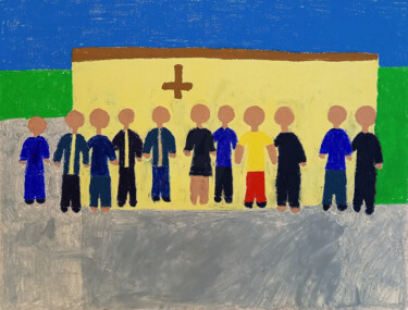 图画 标题为“Eglise St Paul” 由Guillaume Chocu (YAUME-C), 原创艺术品, 粉彩 安装在木板上