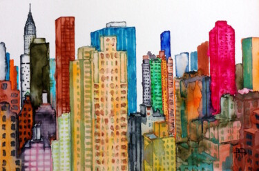 Painting titled "new york 01" by Bruno Dumont, Original Artwork, Watercolor