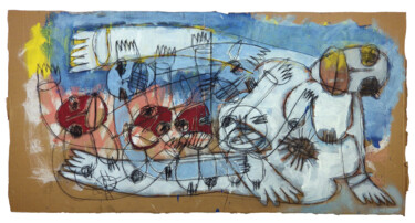 Pintura intitulada "Naissance" por François Nasica, Obras de arte originais, Carvão