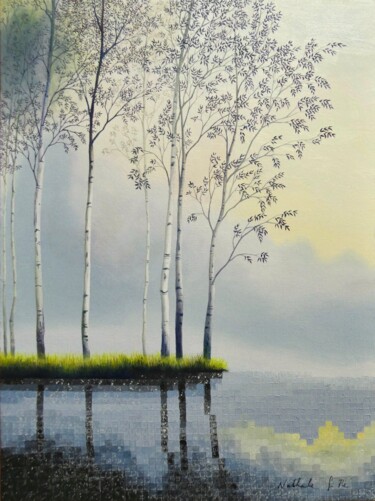 "Au bord d'un étang" başlıklı Tablo Nathalie Si Pié tarafından, Orijinal sanat, Petrol Ahşap Sedye çerçevesi üzerine monte e…